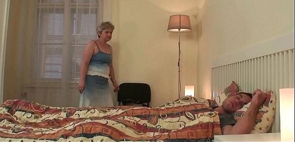  Old motherinlaw wakes him up for taboo sex